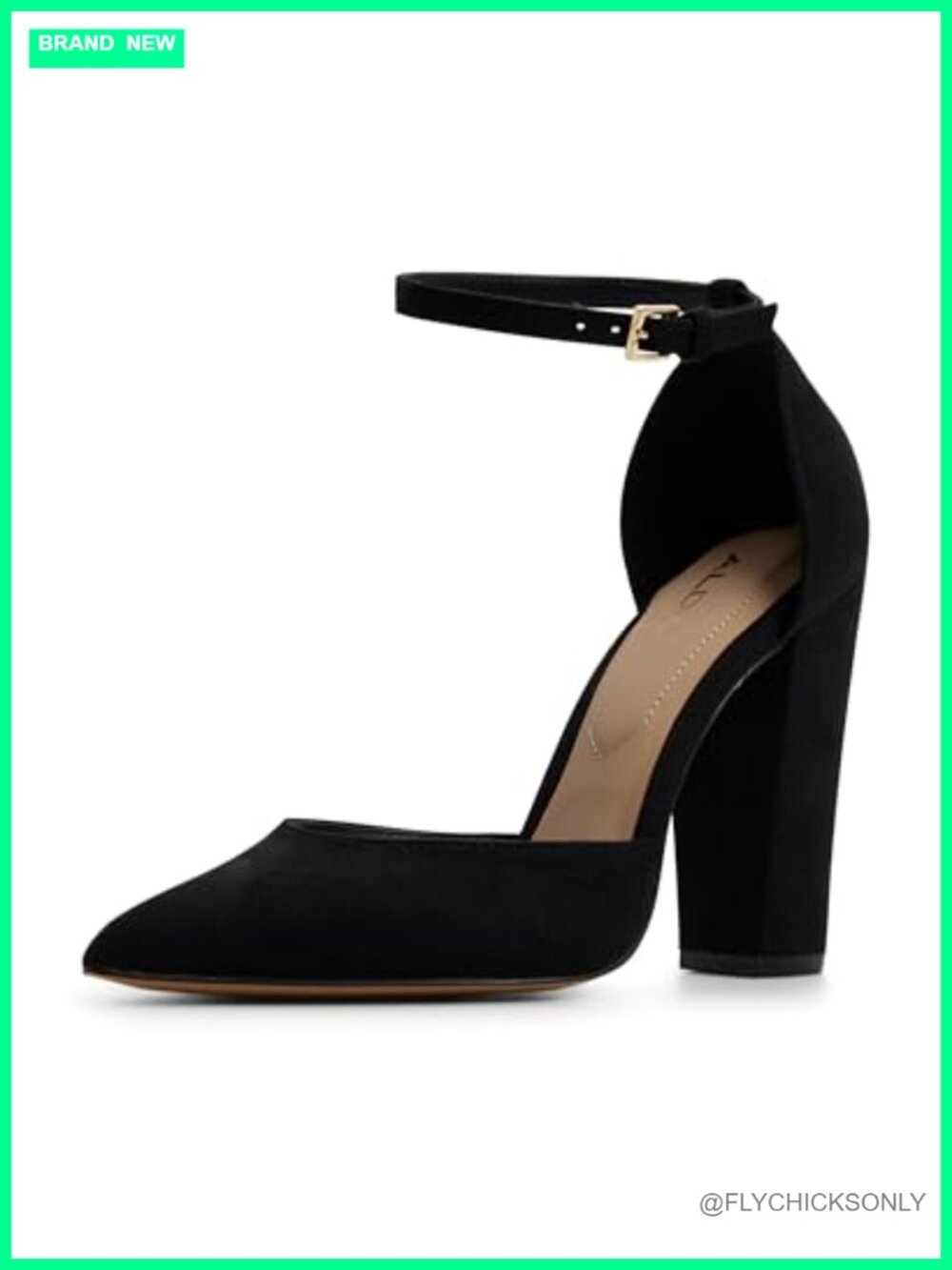 Block Heel Ankle Strap Pumps Pointed Toe Cushioned Buckle